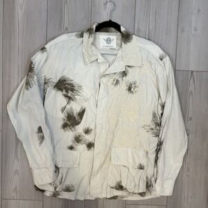 Burning Torch Women's Large Button Down Shirt Embroidered Printed Cargo Pockets